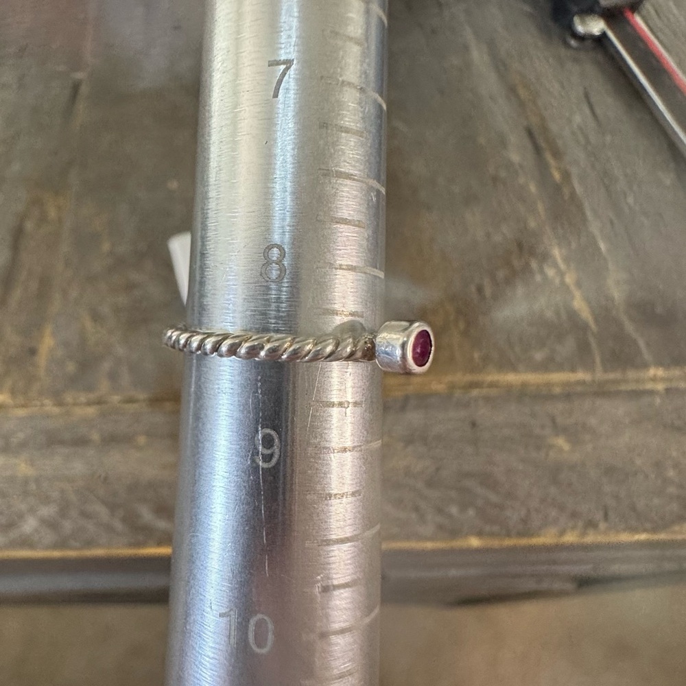 Round Ruby Bezel Set Stack Ring Beaded Band 925 S… - image 4